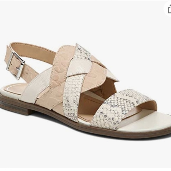 Vionic flat Tan and Cream Sandals with Crisscross Straps shoes - Picture 1 of 13